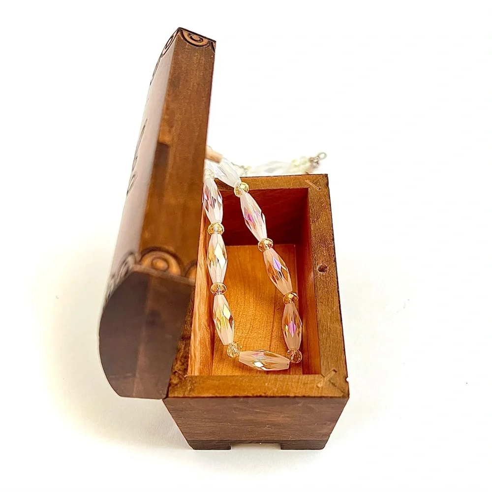 Vintage Hand-Carved Wooden Treasure Chest Trinket Jewelry Box 4” - Picture 7 of 9
